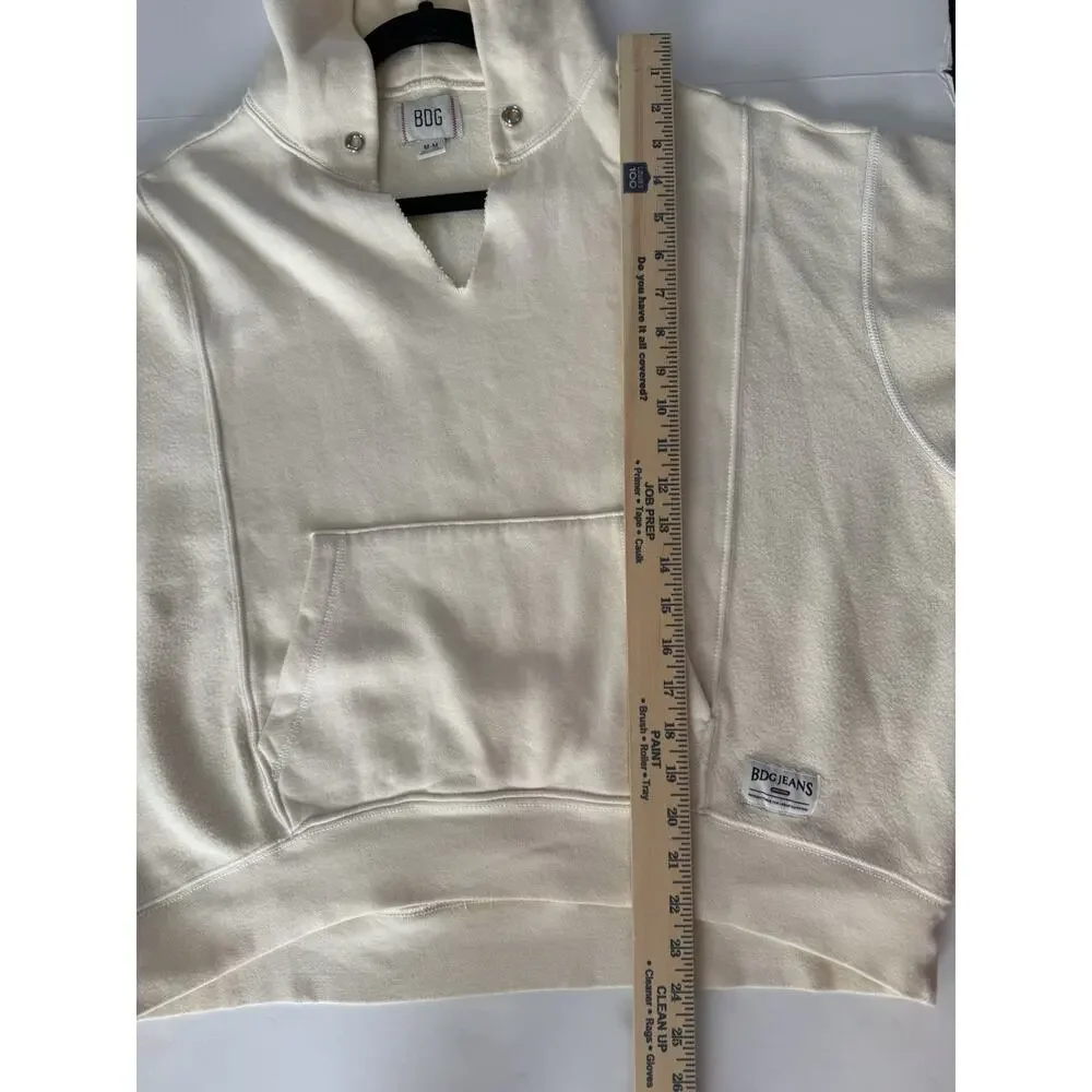BDG Womens Oversized Cropped Size Medium Cream Colored Hoodie Split VNeck #NE